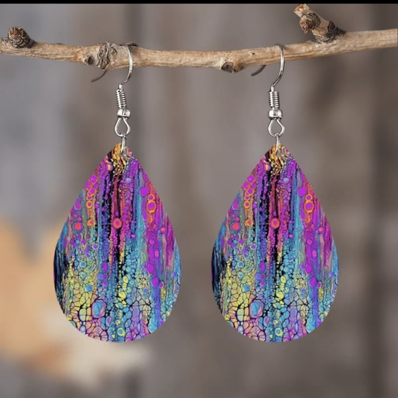 NWT Colorful Dots Boho Style Leather Earrings - Picture 2 of 4